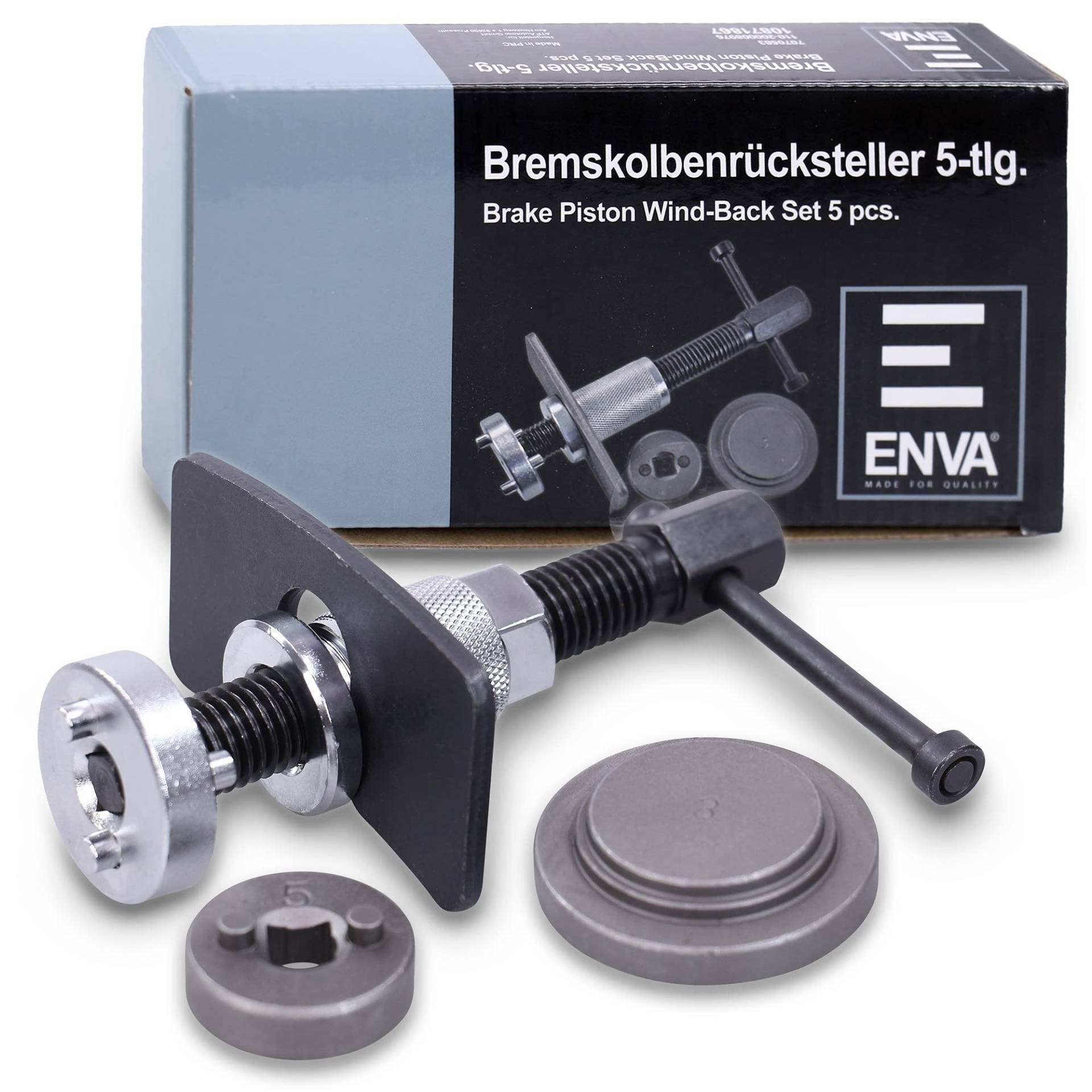 ENVA MADE FOR QUALITY Universal Bremskolbenrücksteller Set 5-TLG Bremskolben Rückstellwerkzeug Bremskolbenrückstellsatz hochwertiges Bremswerkzeug von ENVA MADE FOR QUALITY