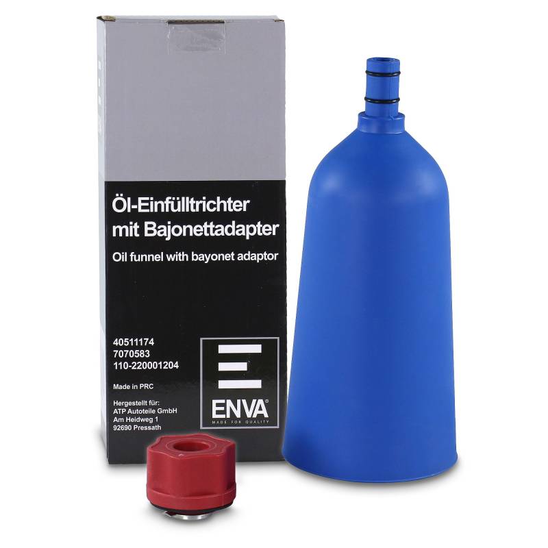 ENVA Öl Einfülltrichter mit Bajonettadapter 2L Fassungsvermögen schnelles und sauberes Ölnachfüllen Kompatibel mit VAG Mercedes-Benz BMW Porsche von ENVA MADE FOR QUALITY
