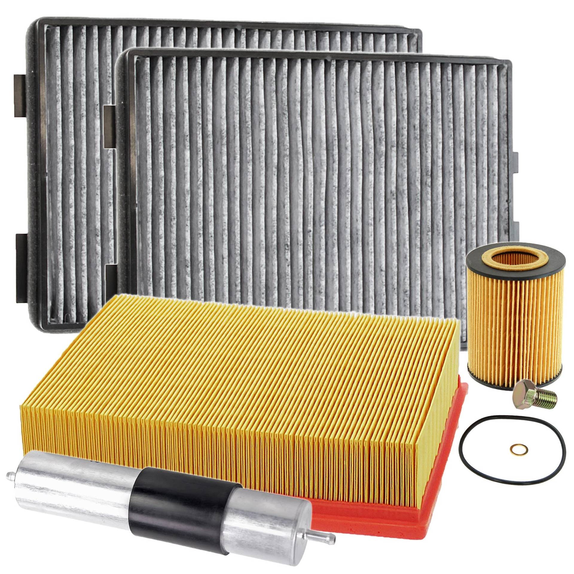 BESTPRICE Inspektionspaket Filterset mit 1x Luftfilter, 2x Innenraumfilter (Pollenfilter) mit Aktivkohle, 1x Ölfilter, 1x Kraftstofffilter, 1x Ölablassschraube, Kompatibel mit BMW 5er (E39) von ATEC Germany