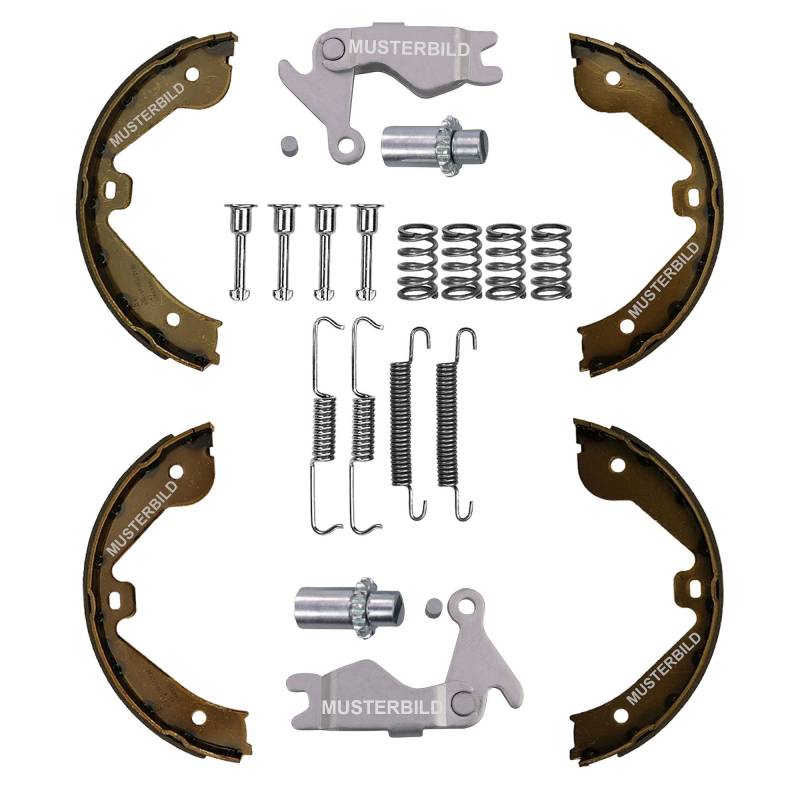 Satz Handbremsbacken Feststellbremse Backensatz mit Zubehör Ø160x25 + Satz Spreizschloss Nachsteller hinten, von ENVA MADE FOR QUALITY