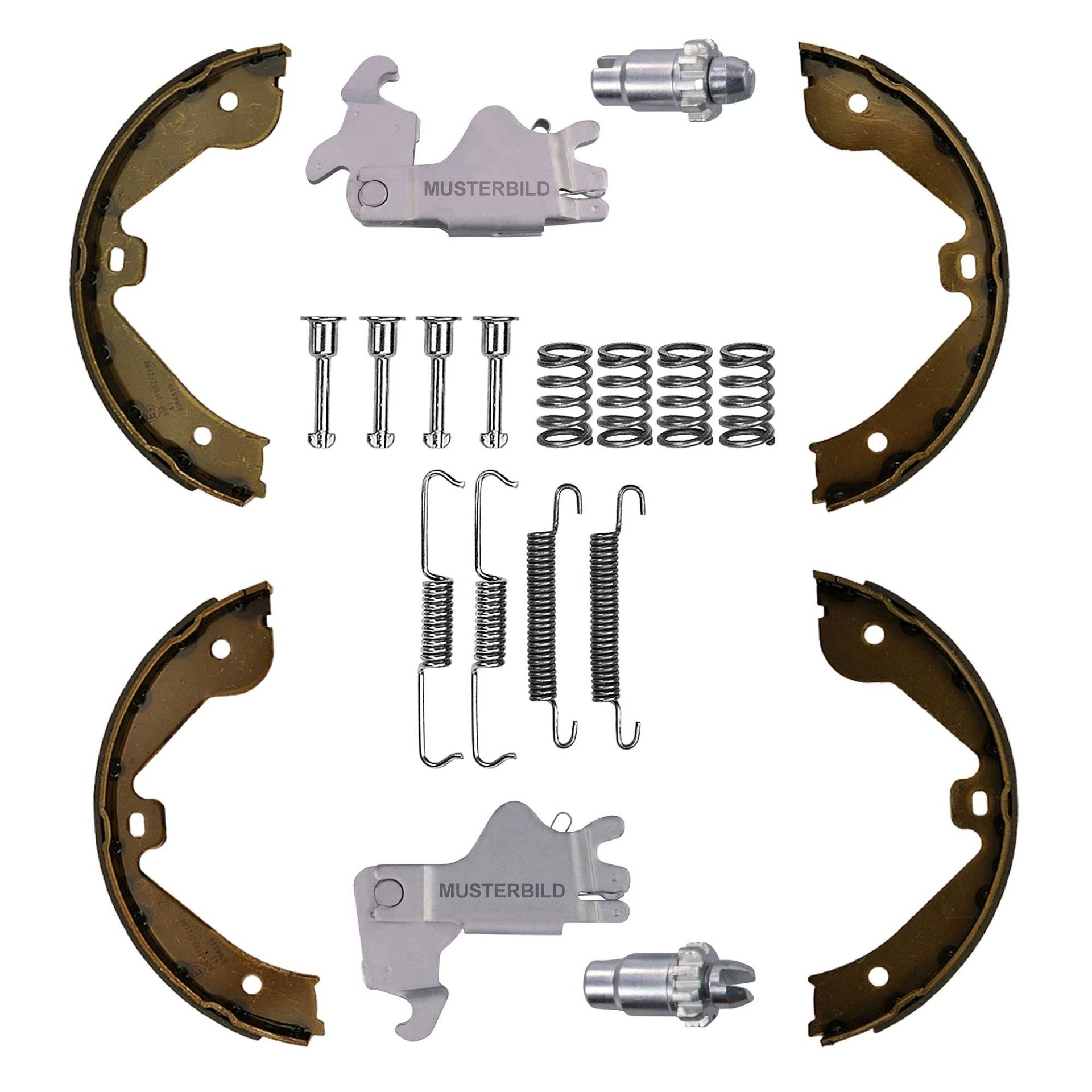 Satz Handbremsbacken Feststellbremse Backensatz mit Zubehör Ø210x30 + Satz Spreizschloss Nachsteller hinten, von ENVA MADE FOR QUALITY