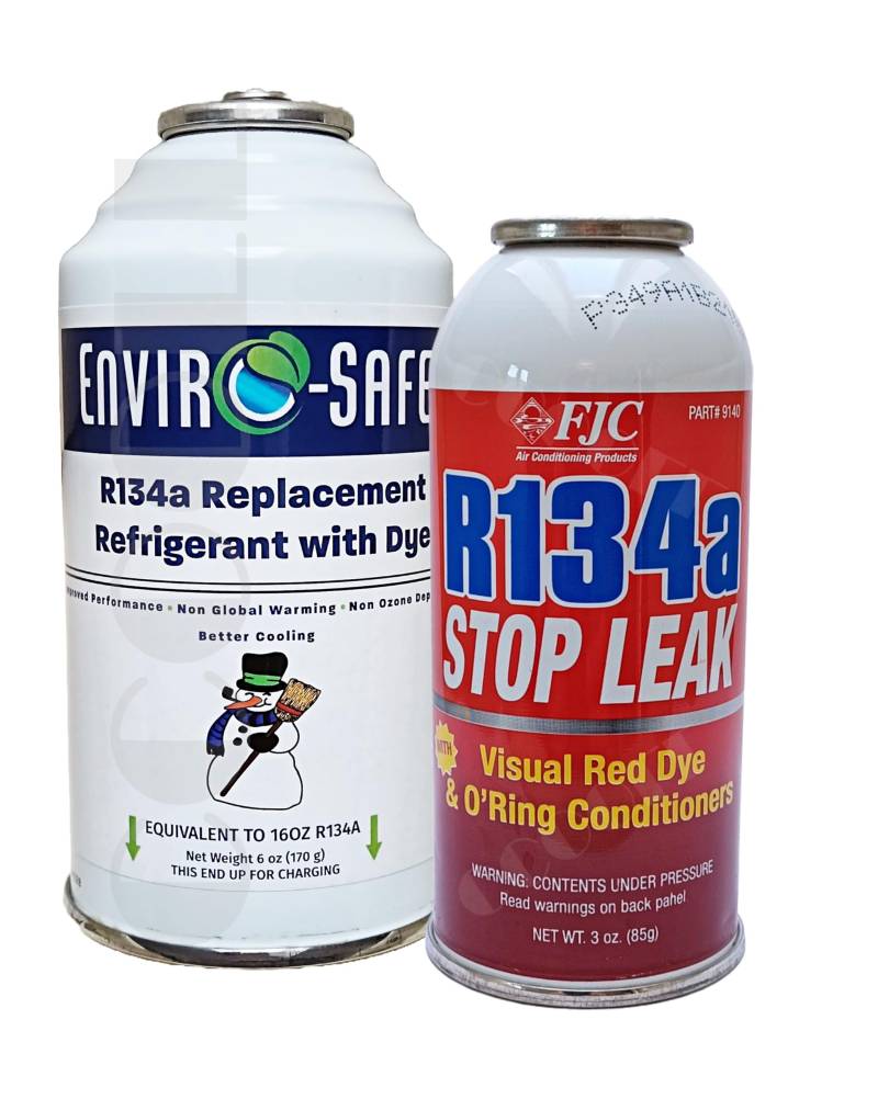 ENVIRO-SAFE R134a Ersatz Kältemittel mit Leckerkennung Replacement Refrigerant with Dye - Made in USA - 6 oz (134a w/Dye + 9140 Stop Leak) von ENVIRO-SAFE