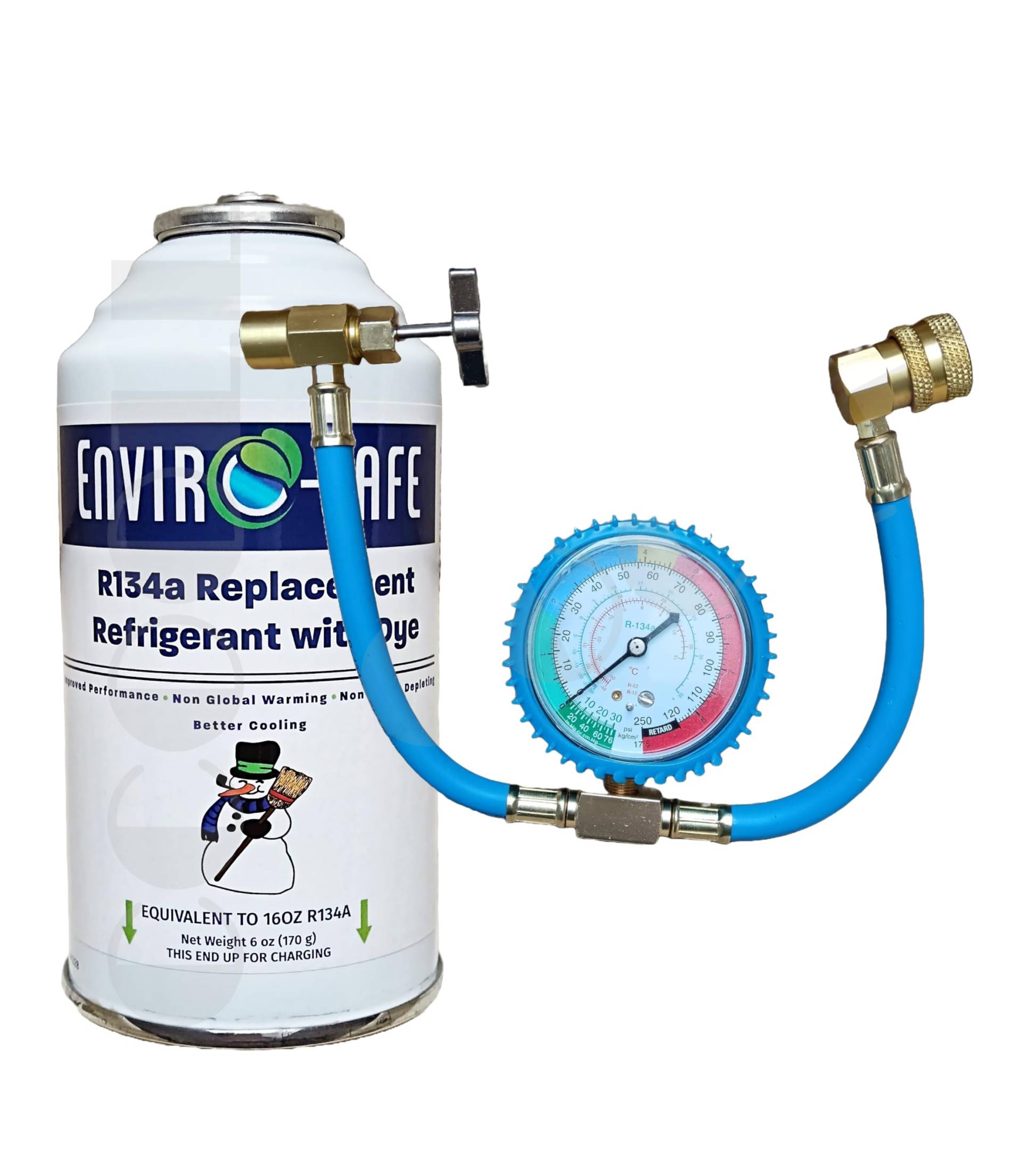 ENVIRO-SAFE R134a Ersatz Kältemittel mit Leckerkennung Replacement Refrigerant with red Dye - Made in USA - 6 oz (134a w/Dye + Ladeschlauch) von ENVIRO-SAFE