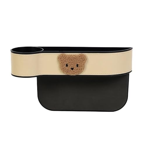 EPBRJMD Autositzlücken-Organizer-Box, Beige/Weiß, USB-Ladegeräte, Telefon, Flaschen, Becherhalter, Sitzlückenschlitz, Leder-Aufbewahrungsbox, Autozubehör(Beige Bear Right) von EPBRJMD