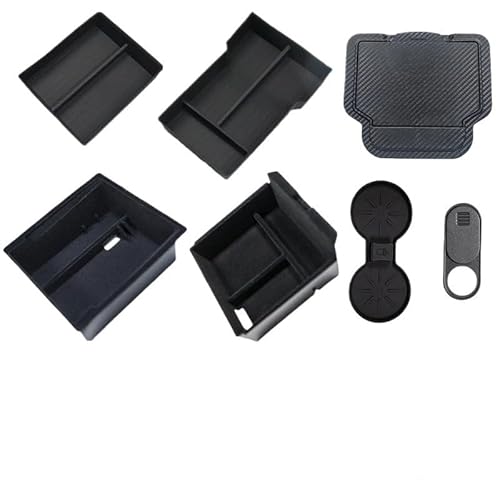 EPBRJMD Kompatibel mit Tesla Model 3 Highland 2024 Mittelkonsolen-Organizer, Getränkehalter-Einsatz, beflockte Armlehnen-Aufbewahrungsbox, Innenzubehör(7PCS Set B) von EPBRJMD