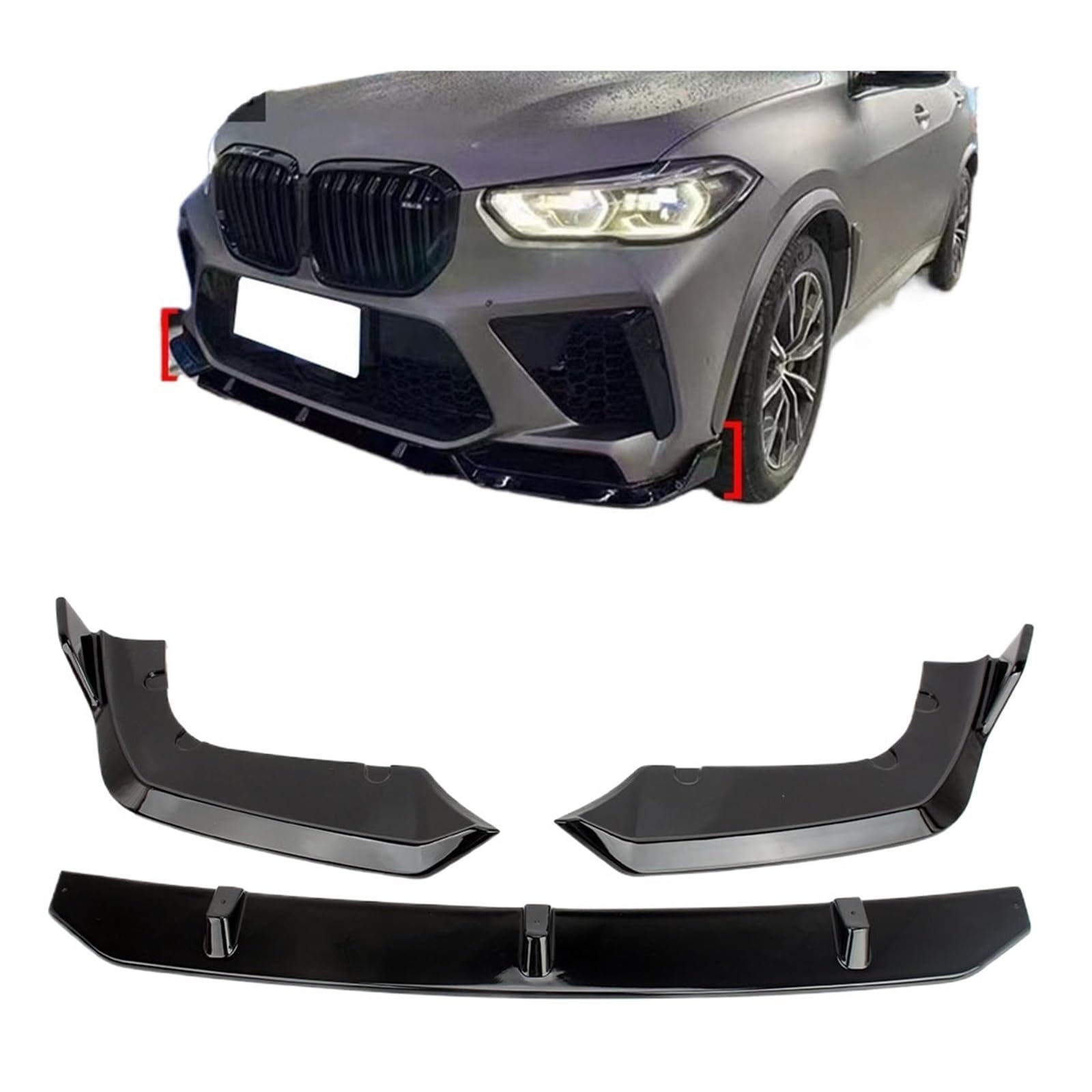 Frontstoßstangenlippe für Autos 3-stufiger Frontlippensplitter Spoiler Seitlicher unterer Splitter Body Kit Kompatibel for BMW X5M/F95 2020-2023(Carbon Printed) von EPNYWJTE