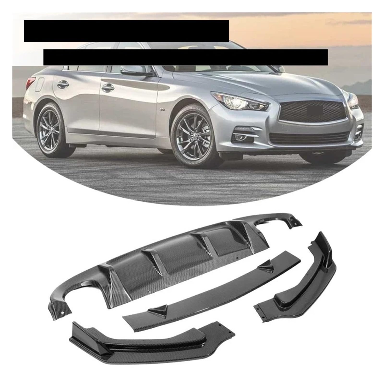 Frontstoßstangenlippe für Autos Frontspoilerlippe + Heckdiffusor Kompatibel for Infiniti Q50 14-17 Carbonfaser-Stoßstangenlippendiffusor Splitterabdeckungsschutz von EPNYWJTE