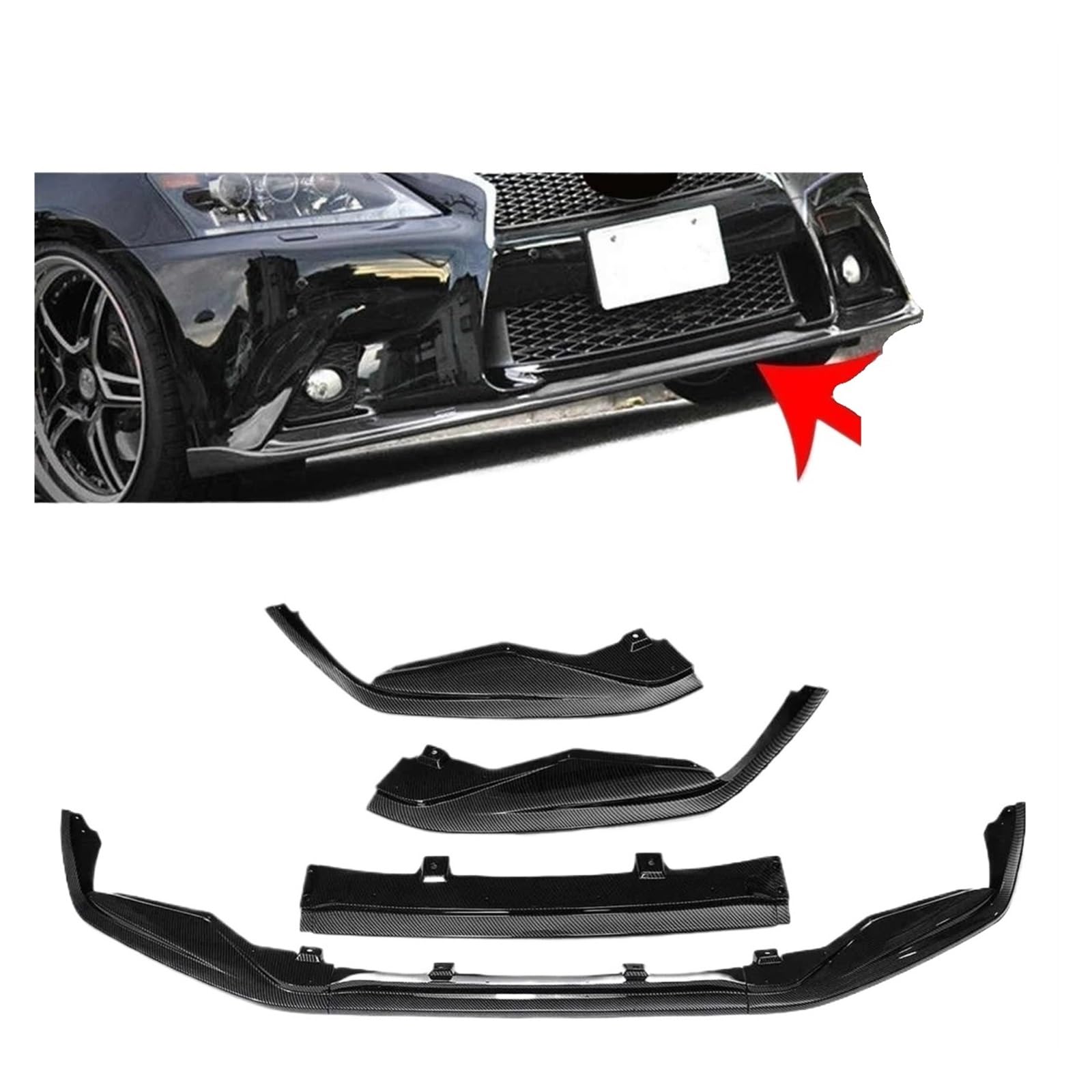 Frontstoßstangenlippe für Autos GS350 450 Carbon Fiber Look Auto Front Stoßstange Lip Splitter Spoiler Diffusor Kompatibel for Lexus GS350 450 F Sport 4Dr Modell 2013 2014 2015(Carbon Fiber Look) von EPNYWJTE