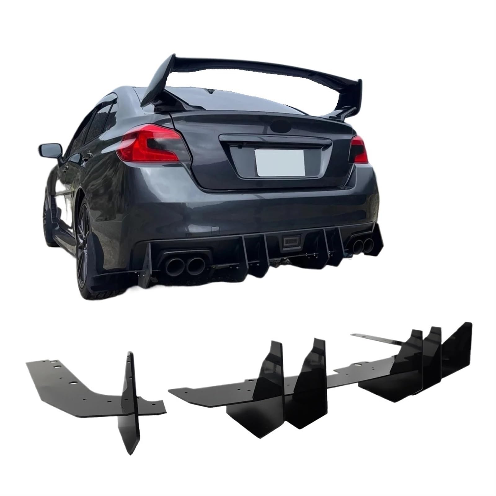 Heckspoiler-Diffusor-Spoiler 2015–2021, kompatibel mit Subaru WRX STI, Auto-Heckstoßstangendiffusor, G4-Stil, Schürzen mit seitlichem Winglet, Haifischflosse, Splitter, Lippenspachtel, Spoiler von EPNYWJTE