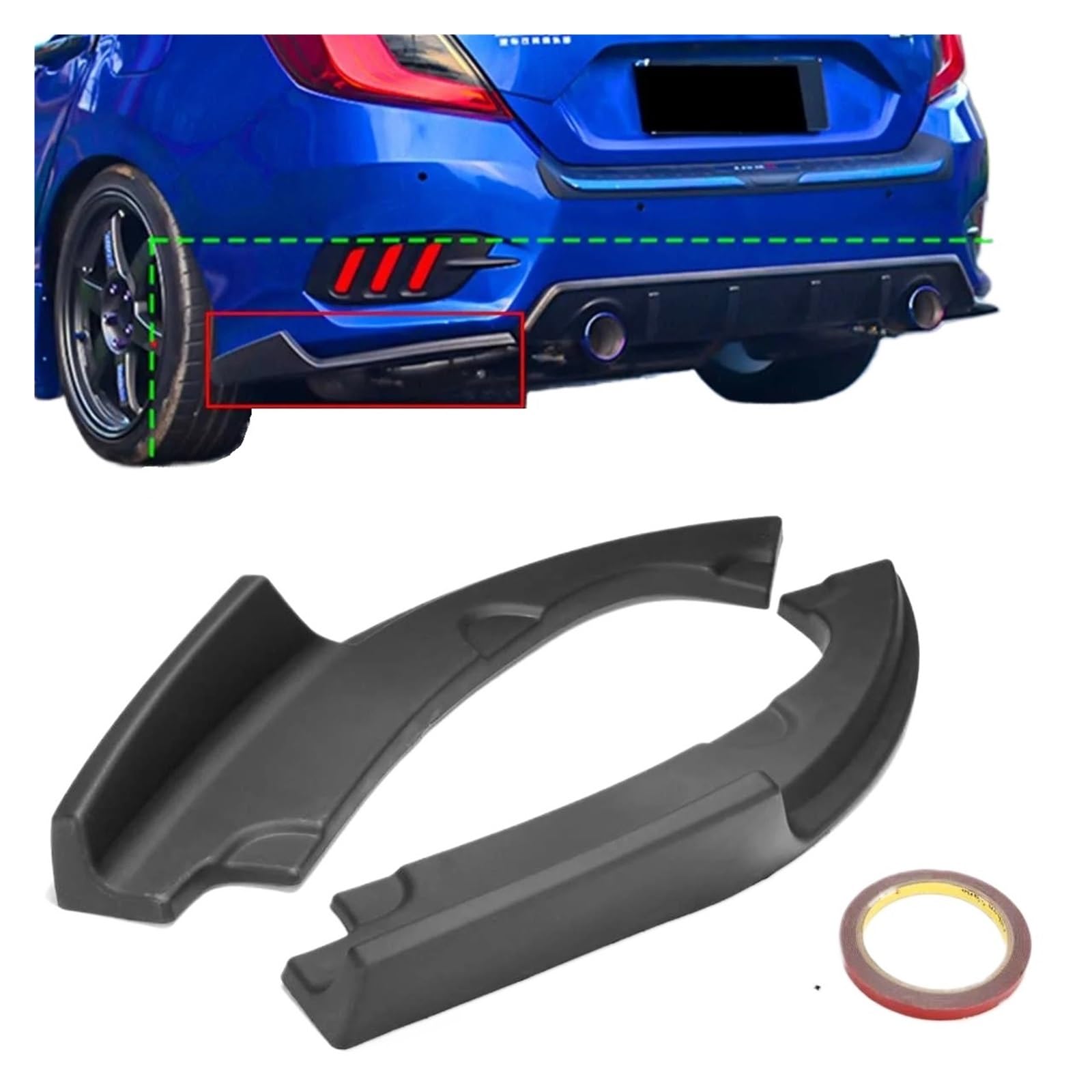 Heckspoiler-Diffusor-Spoiler 2x Auto Hintere Stoßstange Lip Diffusor Schutz Untere Seite Stoßstange Splitter Lip Schürze Volant Kompatibel for Honda Civic 2016 2017 2018 von EPNYWJTE