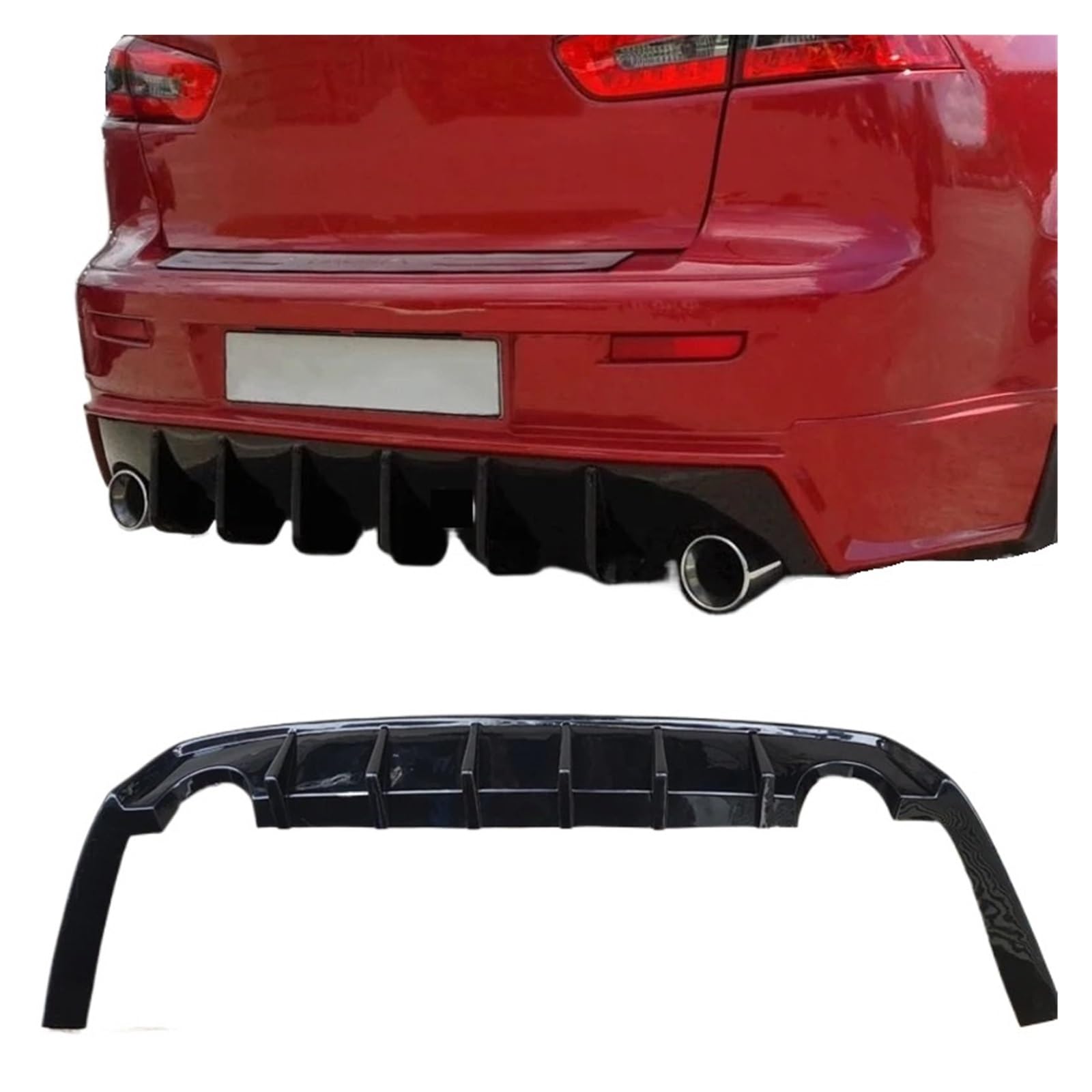 Heckspoiler-Diffusor-Spoiler 3D-Stil Heckstoßstange Body Kit Heckdiffusor Lippenspoiler Auspuffrohr kompatibel for Mitsubishi Lancer Original Heckstoßstange von EPNYWJTE