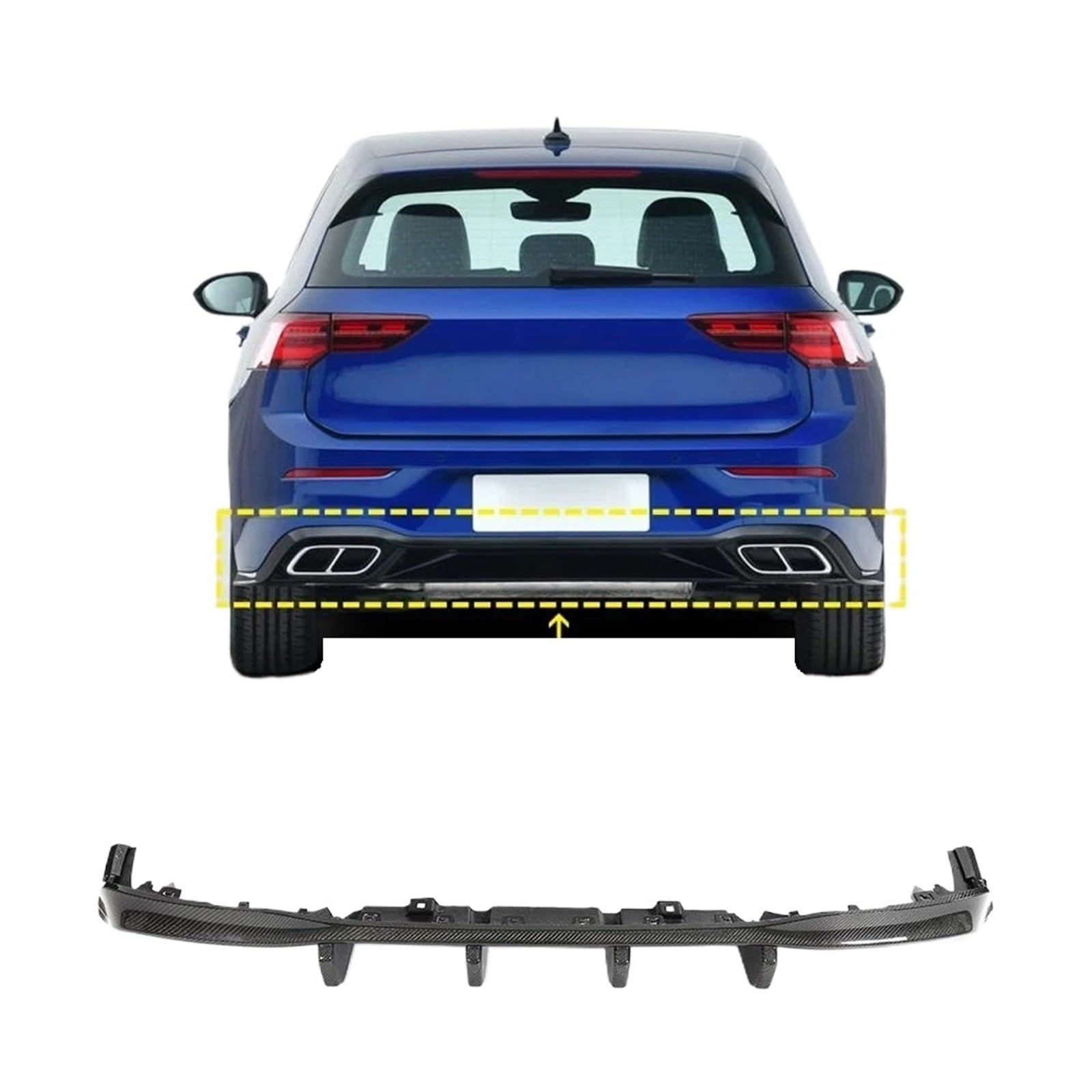 Heckspoiler-Diffusor-Spoiler Auto Heckstoßstange Diffusor Lippe Kohlefaser kompatibel for Volkswagen VW Golf 8 R 2021 2023 Stoßstange Aussehen Rückseite Schaufel Spoiler Dekoration von EPNYWJTE