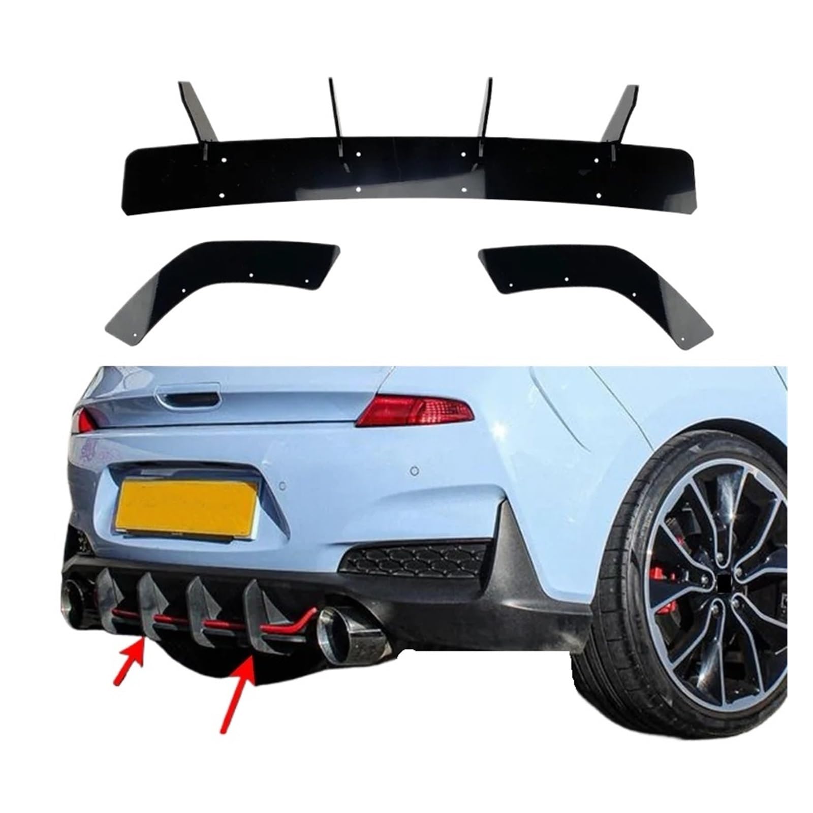 Heckspoiler-Diffusor-Spoiler Auto Heckstoßstange Diffusor Spoiler Lippe Splitter kompatibel for Hyundai I30N MK3 Schrägheck 2017–2019 Stil Body Kit Autozubehör Dekoration von EPNYWJTE