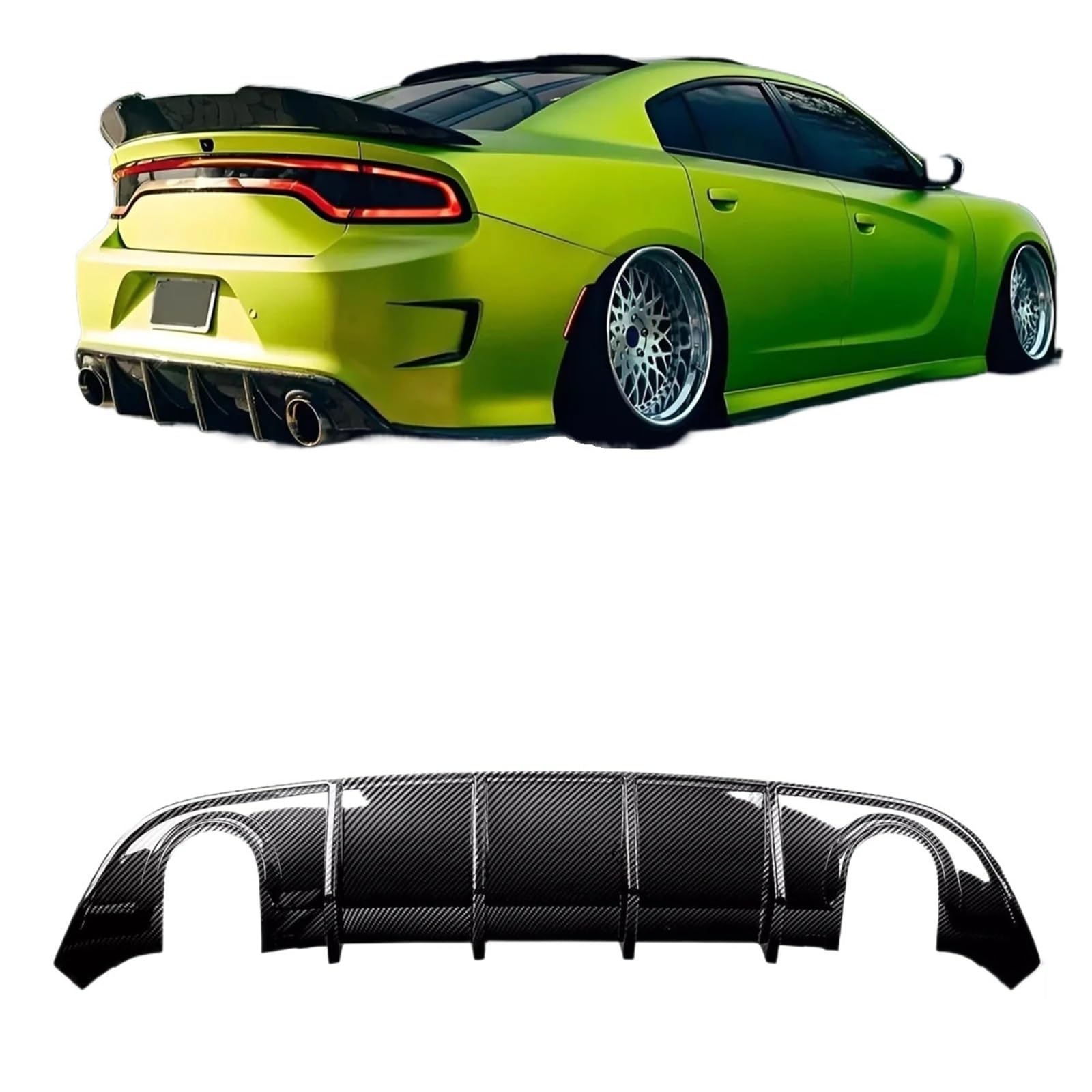 Heckspoiler-Diffusor-Spoiler Heckstoßstangen-Lippendiffusor-Spoiler, unterer Splitter, kompatibel for 2015–2024 Dodge Charger SRT/Scat Pack/Daytona/GT/RT, Carbon-Look, glänzend schwarz(Carbon Fiber Lo von EPNYWJTE