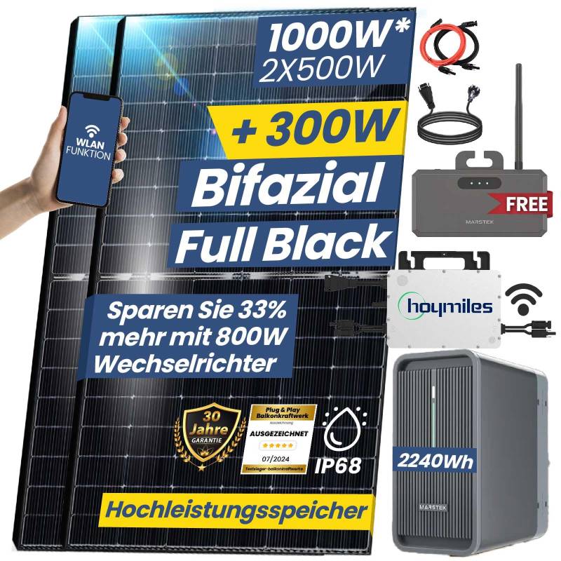 1000W/800W Balkonkraftwerk mit Speicher Komplettset 2,24 kWh Marstek B2500-D Speicher mit Hoymiles HMS 800W WIFI Wechselrichter Smart Mini Anlage von EPP.Solar