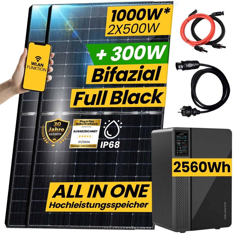 1000W/800W Balkonkraftwerk mit Speicher Komplettset 2,56kWh Marstek Jupiter C Speicher inkl. 800W integrietem Wechselrichter | Plug and Play Smart Mini PV Anlage von EPP.Solar