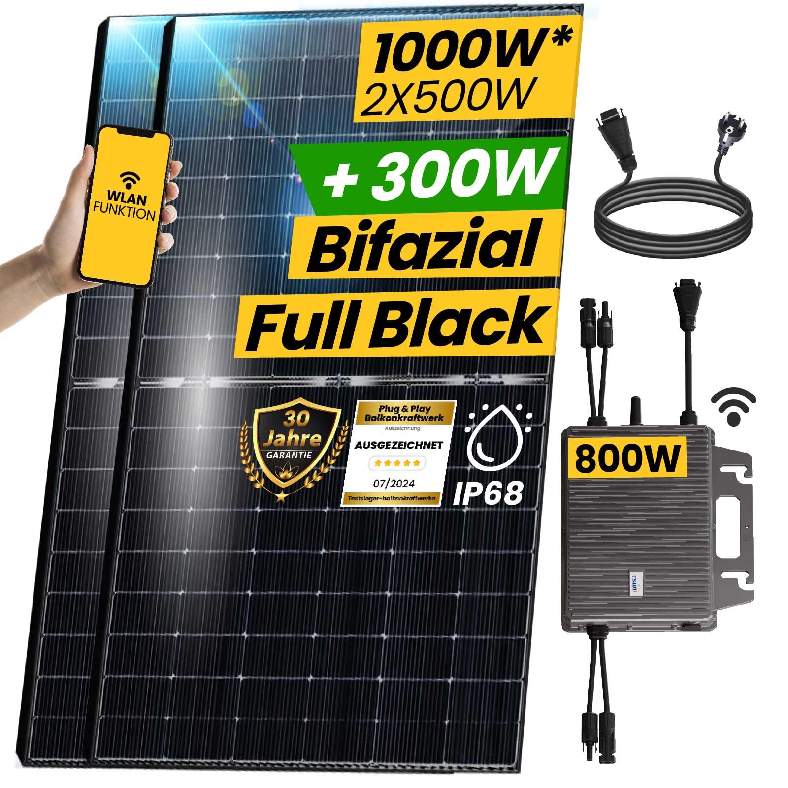 1000W Balkonkraftwerk Bifazial Komplettset 800W Photovoltaik Solaranlage mit TSUN 800W WIFI Wechselrichter Smart Mini PV Anlage von EPP.Solar