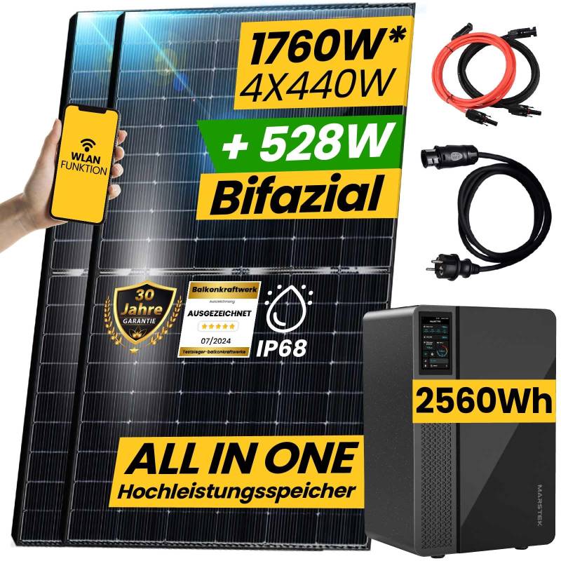 1760W/800W Balkonkraftwerk mit Speicher Komplettset 2,56kWh Marstek Jupiter C Speicher inkl. 800W integrietem Wechselrichter | Plug and Play Smart Mini PV Anlage von EPP.Solar