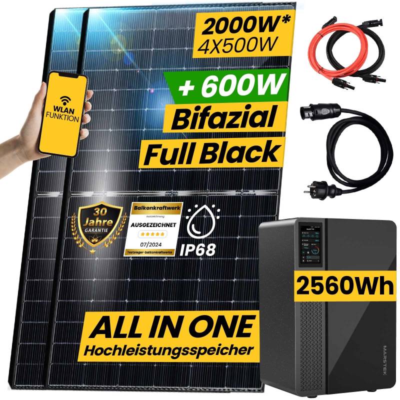 2000W/800W Balkonkraftwerk mit Speicher Komplettset 2,56kWh Marstek Jupiter C Speicher inkl. 800W integrietem Wechselrichter | Plug and Play Smart Mini PV Anlage von EPP.Solar