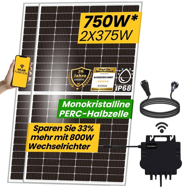 750W/800W Balkonkraftwerk Komplettset mit 800W Growatt NEO WIFI Wechselrichter | Smart Mini Anlage von EPP.Solar