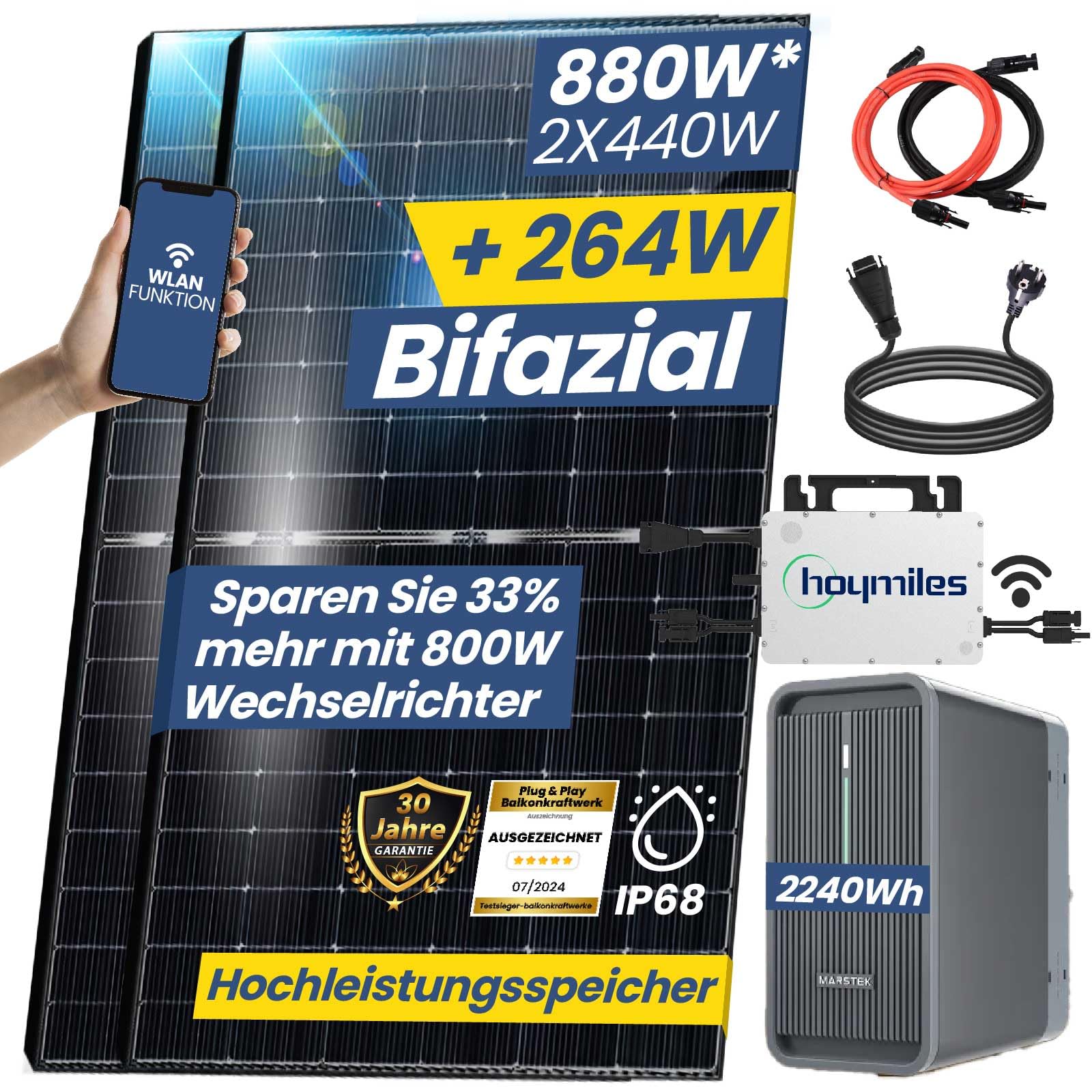 880W/800W Balkonkraftwerk mit Speicher Komplettset 2,24 kWh Marstek B2500-D Speicher mit Hoymiles HMS 800W WIFI Wechselrichter Smart Mini Anlage von EPP.Solar