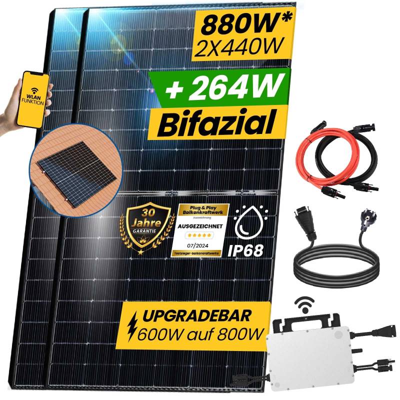 880W Balkonkraftwerk Bifazial 800W Komplettset Photovoltaik Solaranlage mit HMS 800W WIFI Smart Mini PV Anlage und Montagepaket Ziegeldach von EPP.Solar