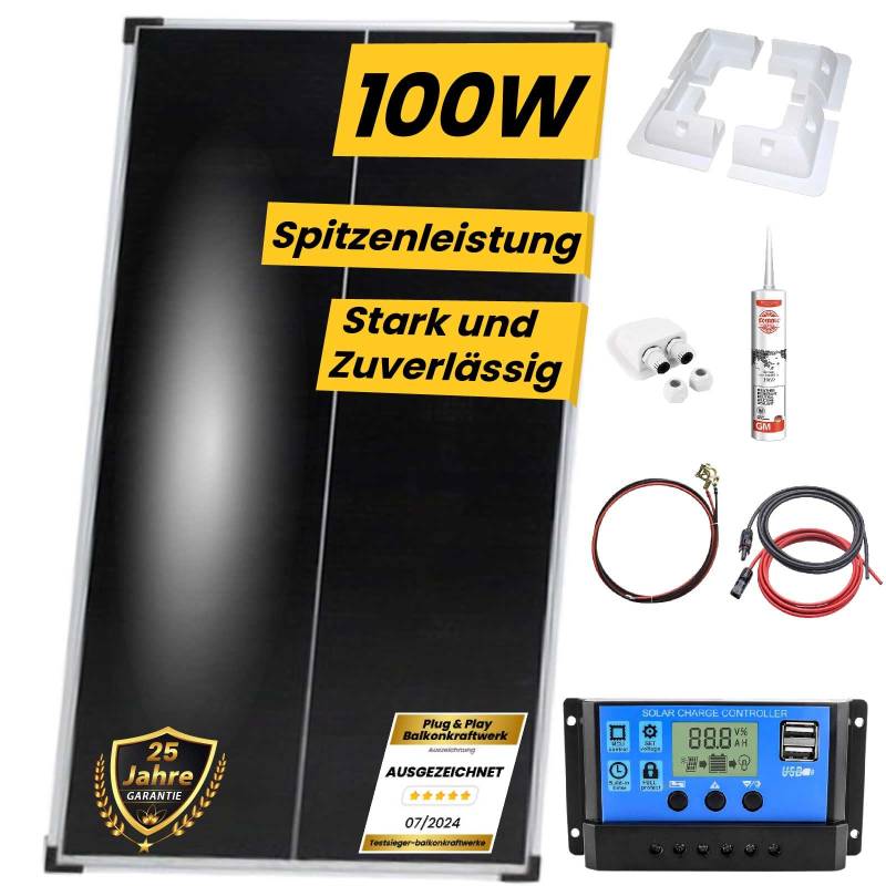 EPP.Solar® 100 Watt Solar Komplettsystem für Wohnmobile, Wohnwagen und Boote, Silber Rahmen Solarmodul- 46cm von EPP.Solar