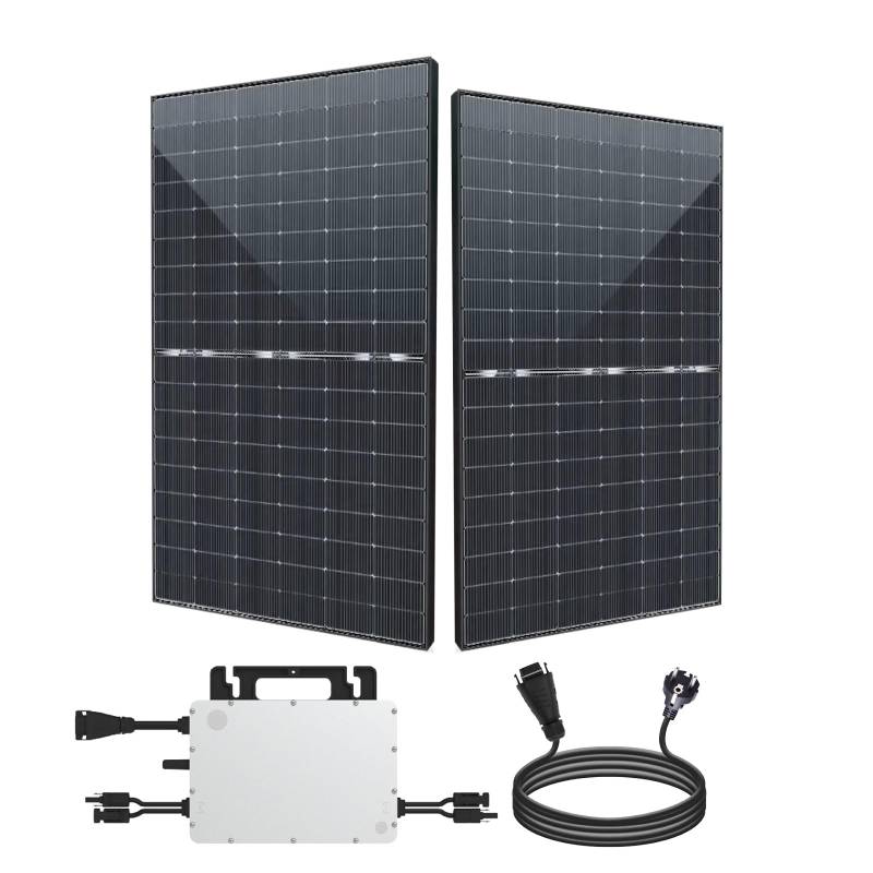 EPP.Solar® 1000W Balkonkraftwerk 800W komplett Steckdose - Balkonkraftwerk 800 Watt upgradebarer HMS Wechselrichter 800W, 2x500W Bifaziale Glas/Glas Solarmodule im Solaranlage Komplettset von EPP.Solar