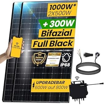 EPP.Solar 1000W Balkonkraftwerk 800W komplett Steckdose - Balkonkraftwerk 800 Watt upgradebarer NEO Wechselrichter 800W, 2x500W Bifaziale Glas/Glas Solarmodule im Solaranlage Komplettset von EPP.Solar