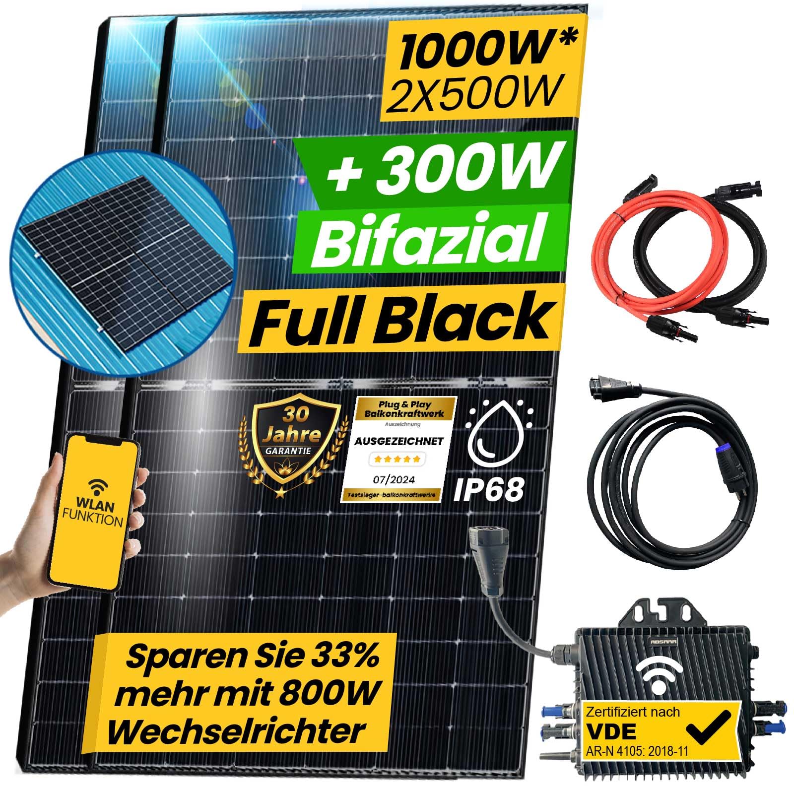 EPP.Solar® 1000W Balkonkraftwerk Bifazial Komplettset Photovoltaik Solaranlage mit 800W WIFI Wechselrichter Smart Mini PV Anlage | Stockschrauben PV Montagesystem von EPP.Solar