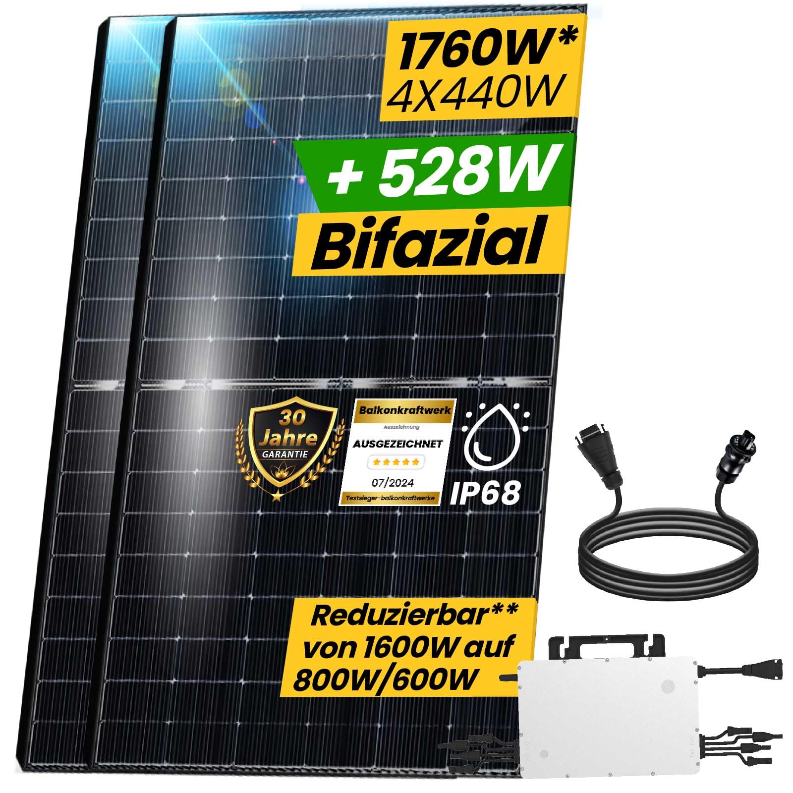 EPP.Solar® 1760W Balkonkraftwerk 1600 Watt upgradebarer Wechselrichter - Solaranlage Komplettset mit 440 Watt Solarmodule, HMS-1600W, 5m Wielandstecker -Photovoltaik Komplettanlage von EPP.Solar