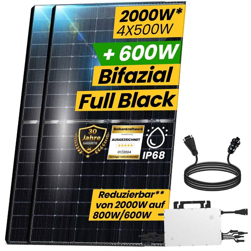 EPP.Solar® 2000W Balkonkraftwerk 1600W komplett Steckdose - Solaranlage mit 500W Solarmodule, HMS-1600-4T Wechselrichter und 5m Wielandstecker - Balkonkraftwerk Komplettset von EPP.Solar