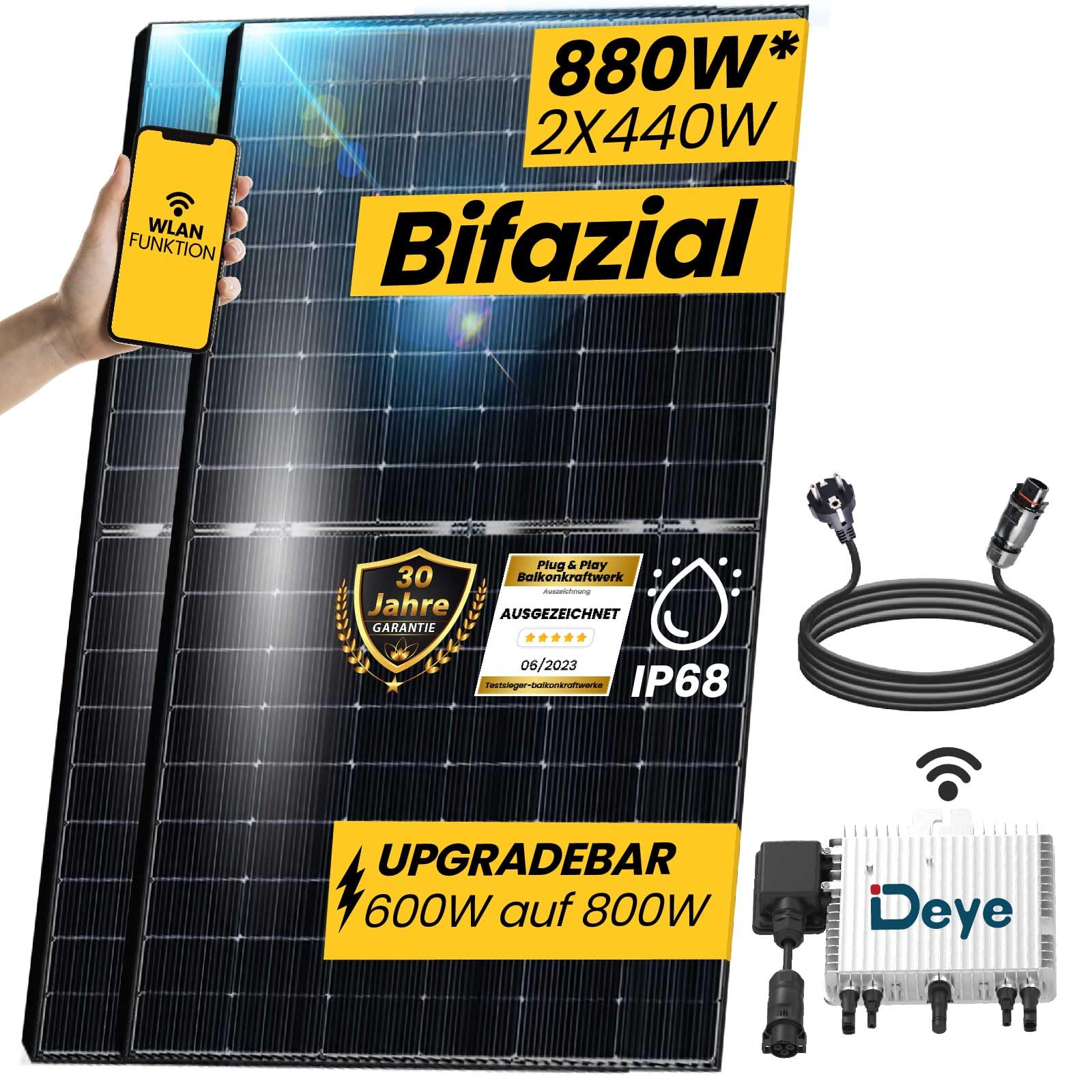 EPP.Solar® 880W/800W Balkonkraftwerk(1200W Energieerzeugung)- inkl. Neu Generation Upgradefähiger 800W APE OEM WIFI Wechselrichter mit Relais (Ohne Speicher) von EPP.Solar