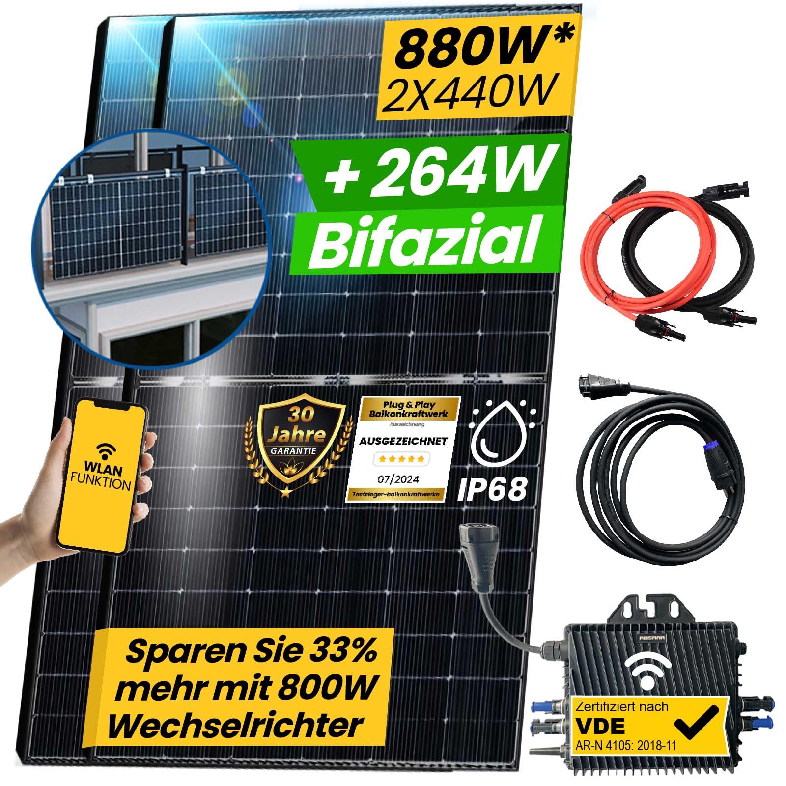 EPP.Solar® 880W Balkonkraftwerk Bifazial Komplettset Photovoltaik Solaranlage mit 800W WIFI Wechselrichter Smart Mini PV Anlage | Balkongeländer Eckig PV Montagesystem von EPP.Solar