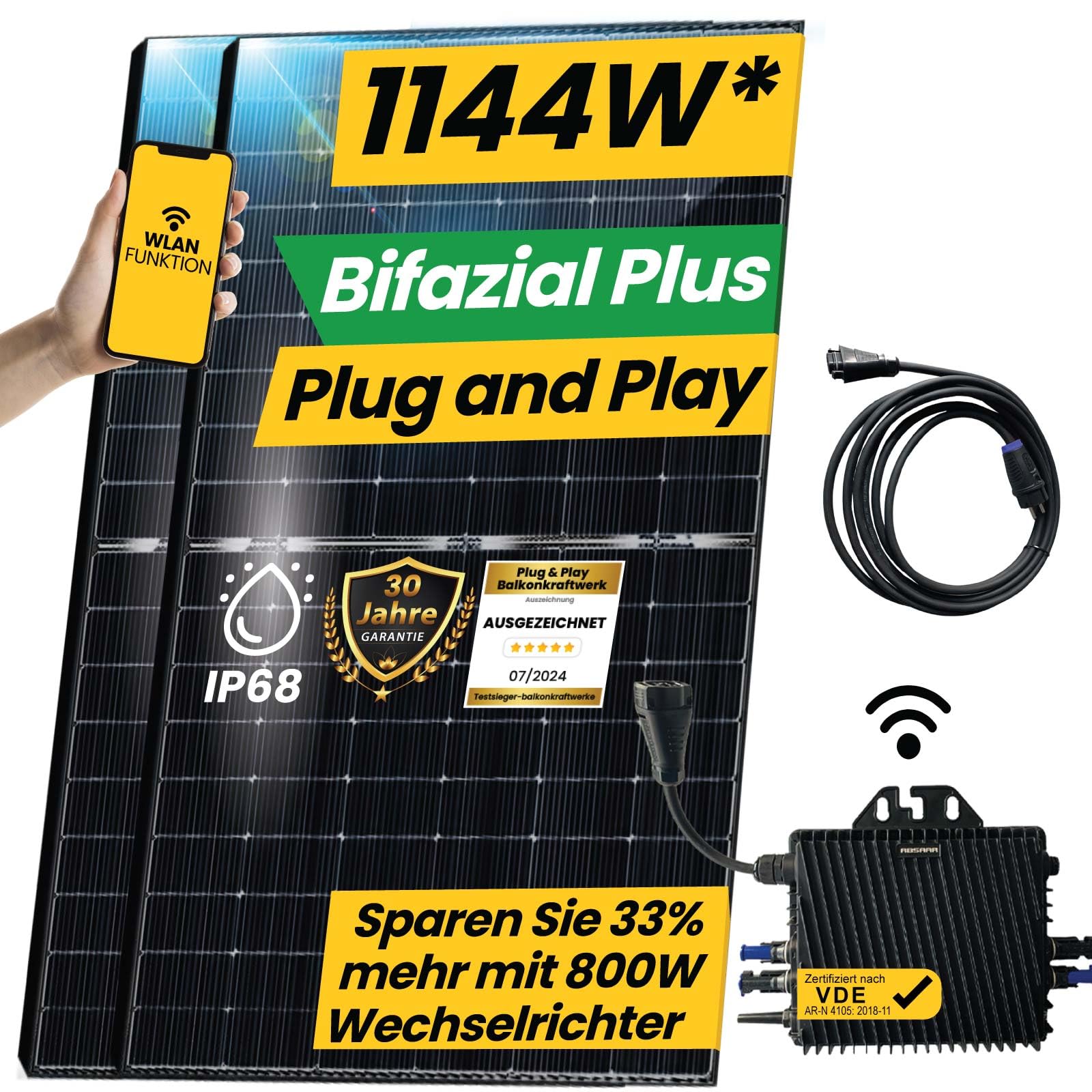 EPP.Solar® 880W Balkonkraftwerk Bifazial Komplettset Photovoltaik Solaranlage mit 800W WIFI Wechselrichter Smart Mini PV Anlage von EPP.Solar