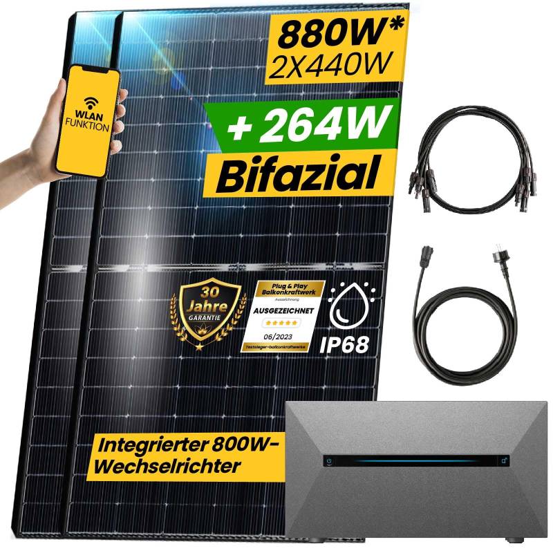 EPP.Solar® 880W Balkonkraftwerk Komplett Steckdose mit ANKER SOLIX E1600 PRO Speicher inkl. 800W integrietem Wechselrichter mit 2x440W Bifaziale Glas/Glas n-Type Balkonkraftwerk Speicher von EPP.Solar