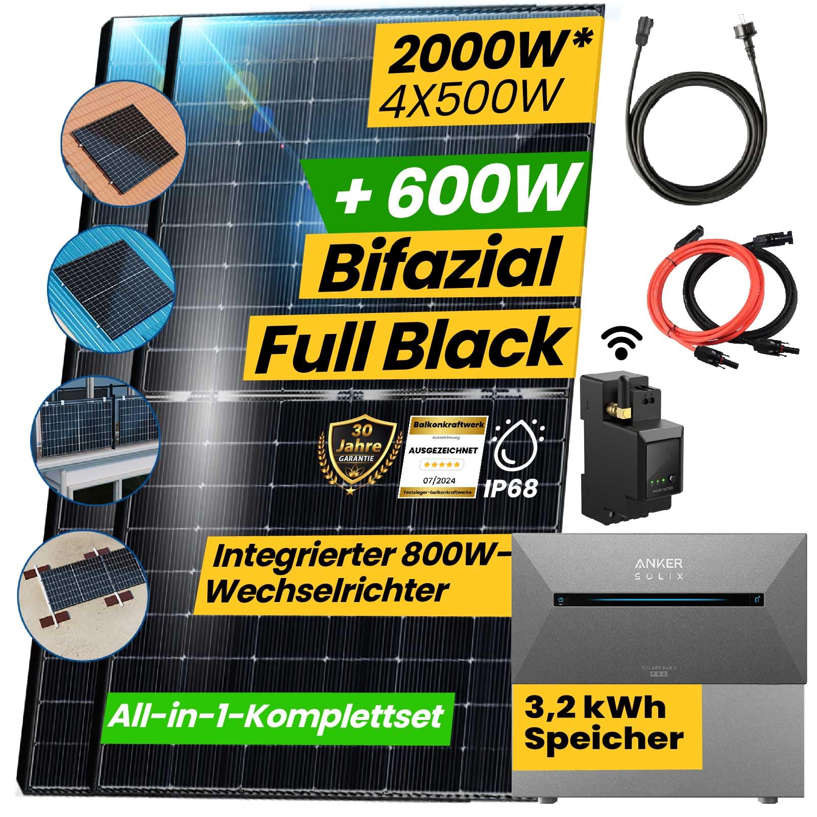 EPP.Solar® All In One 2000W Balkonkraftwerk mit Speicher Komplettset, 3,2 kWh ANKER SOLIX E1600 PRO Speicher für Balkonkraftwerk, Smart Meter (Mit Ziegeldach) von EPP.Solar