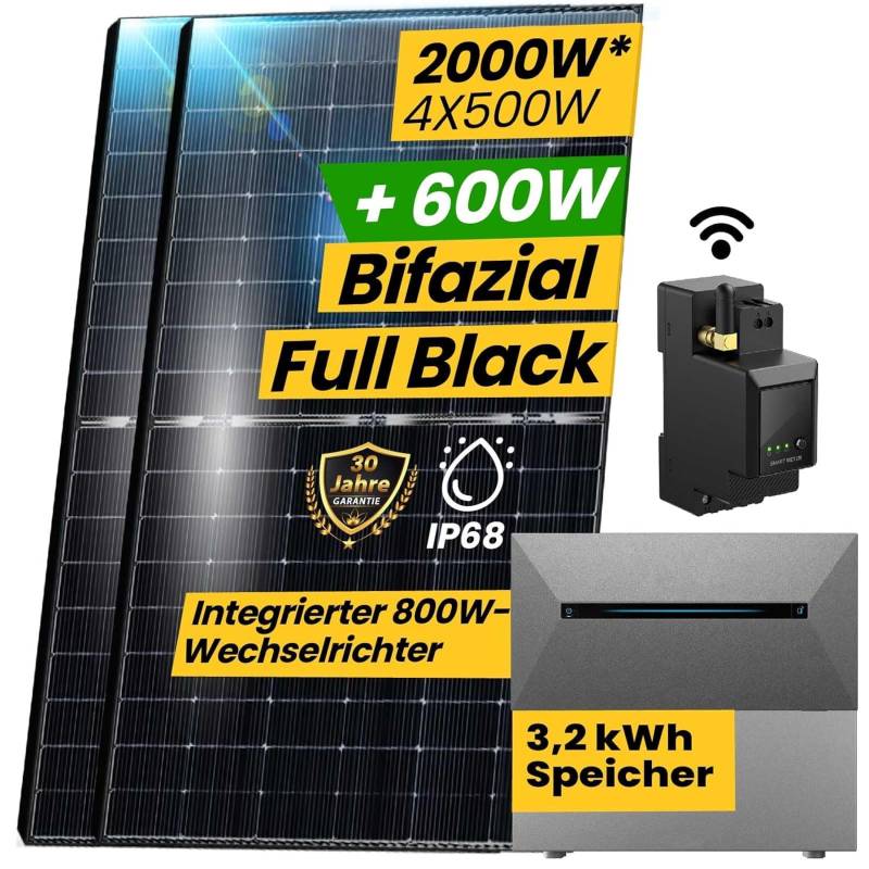 EPP.Solar® All In One 2000W Balkonkraftwerk mit Speicher Komplettset, 3,2 kWh ANKER SOLIX E1600 PRO Speicher für Balkonkraftwerk, Smart Meter (Ohne Halterung) von EPP.Solar