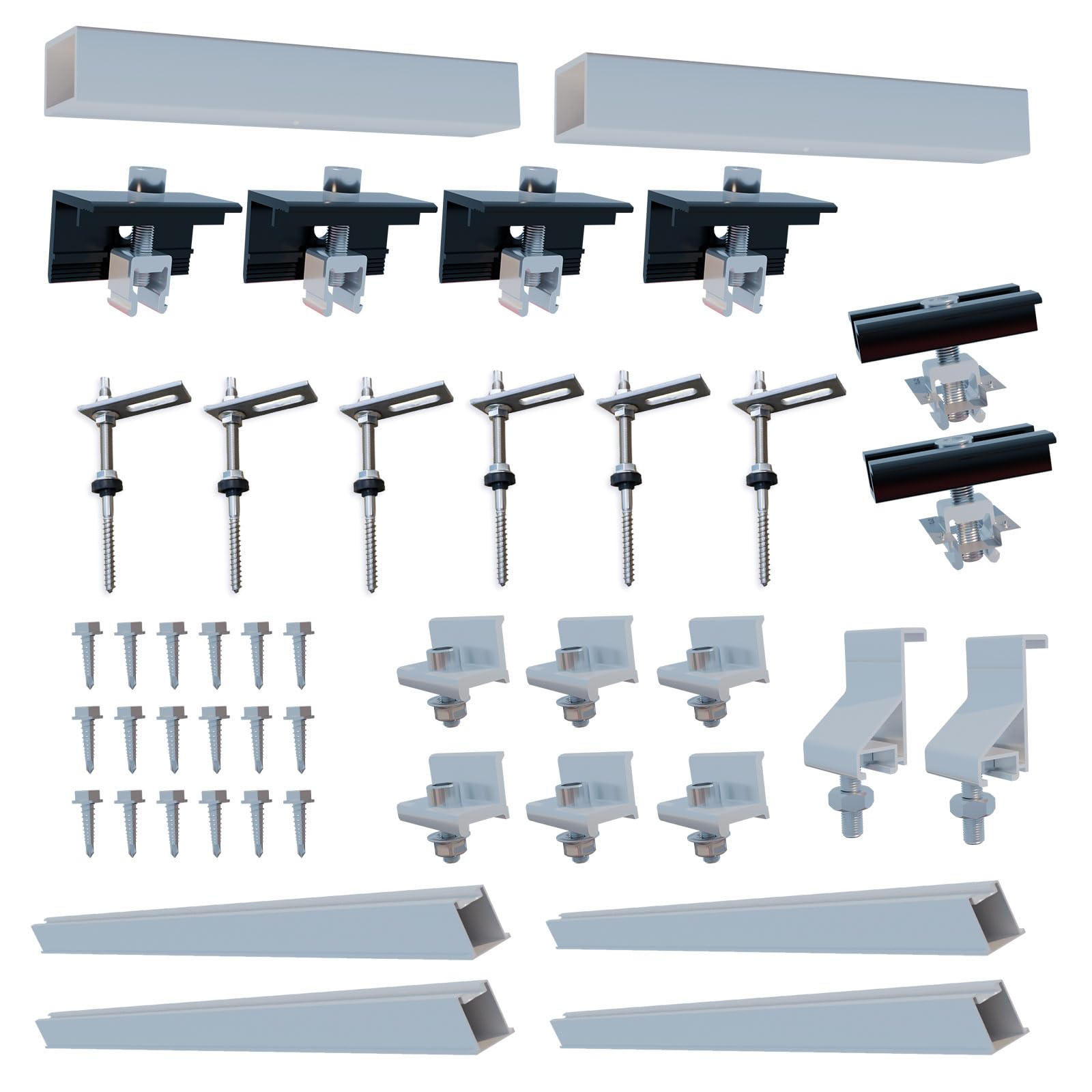 EPP.Solar® Balkonkraftwerk Halterung, Stockschrauben Montage Set für 2 Module, Stockschraube & Adapterplatte inkl.1245mm Aluminiumschiene, Flexible Endklemme & Mittelklemme 30/35mm von EPP.Solar