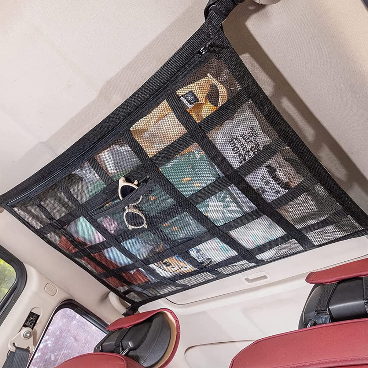 Gepäcknetz Auto für Aufbewahrung, Auto Gepäcknetz, Universal Autodach Gepäcknetz Decke, Netztasche mit Reißverschluss, 90X65CM von EPROICKS