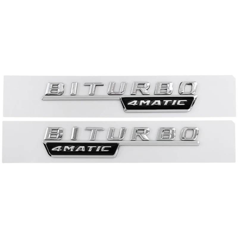 ERAKAFZTTK 2 Stücke Biturbo 4matic Logo Buchstaben Auto Emblem Abzeichen Aufkleber Passend for Mercedes Benz C43 E43 GLE43 GLC43 AMG W205 W213 Zubehör(Chrome 4matic) von ERAKAFZTTK