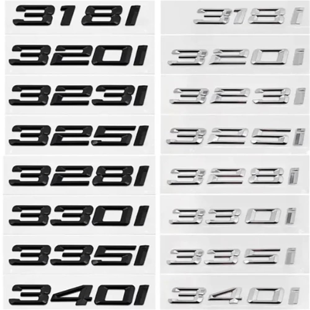 ERAKAFZTTK 316i 318i 320i 325i 330i 335i Kofferraum-Kofferraum-Emblem Buchstabenabzeichen Auto-Logo Passend for BMW 3er F30 F31 F34 E90 E46 Chrom Silber Schwarz(Gloss Black,320i) von ERAKAFZTTK