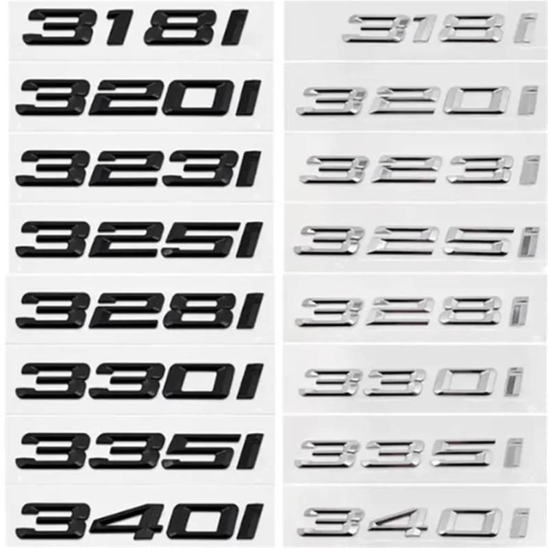 ERAKAFZTTK 316i 318i 320i 325i 330i 335i Kofferraum-Kofferraum-Emblem Buchstabenabzeichen Auto-Logo Passend for BMW 3er F30 F31 F34 E90 E46 Chrom Silber Schwarz(Gloss Black,323i) von ERAKAFZTTK