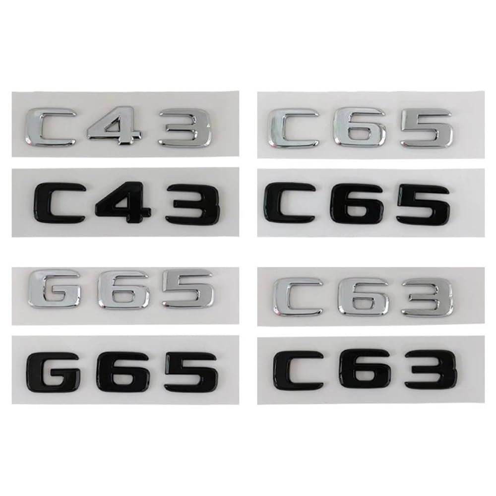 ERAKAFZTTK 3D ABS Chrom Auto Styling Hinten Stamm Emblem Abzeichen Aufkleber C43 C63 C65 G65 Aufkleber Fit for Mercedes Benz W203 w204 W205 Zubehör(C43 Silver) von ERAKAFZTTK