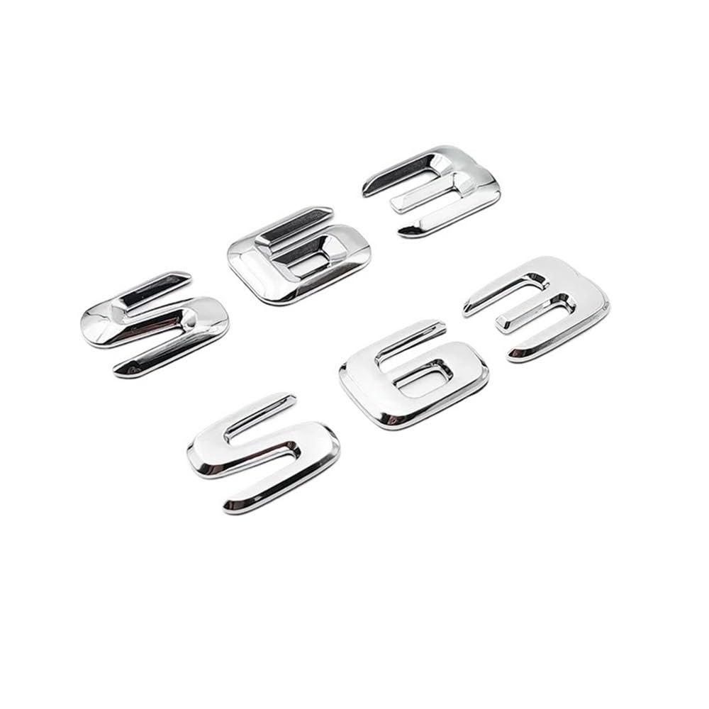 ERAKAFZTTK 3D ABS Chrom S 63 Logo S63 Emblem Buchstaben Aufkleber Kofferraum Abzeichen Aufkleber Passend for Mercedes S63 AMG W222 W221 W220 C217 Zubehör(Chrome) von ERAKAFZTTK