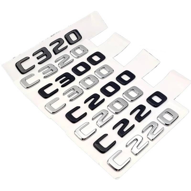 ERAKAFZTTK 3D ABS Logo C 200 220 300 C200 C220 C300 C320 Emblem Buchstaben Aufkleber Auto Stamm Abzeichen Fit for Mercedes Benz W204 W205 Zubehör(C200 Chrome) von ERAKAFZTTK