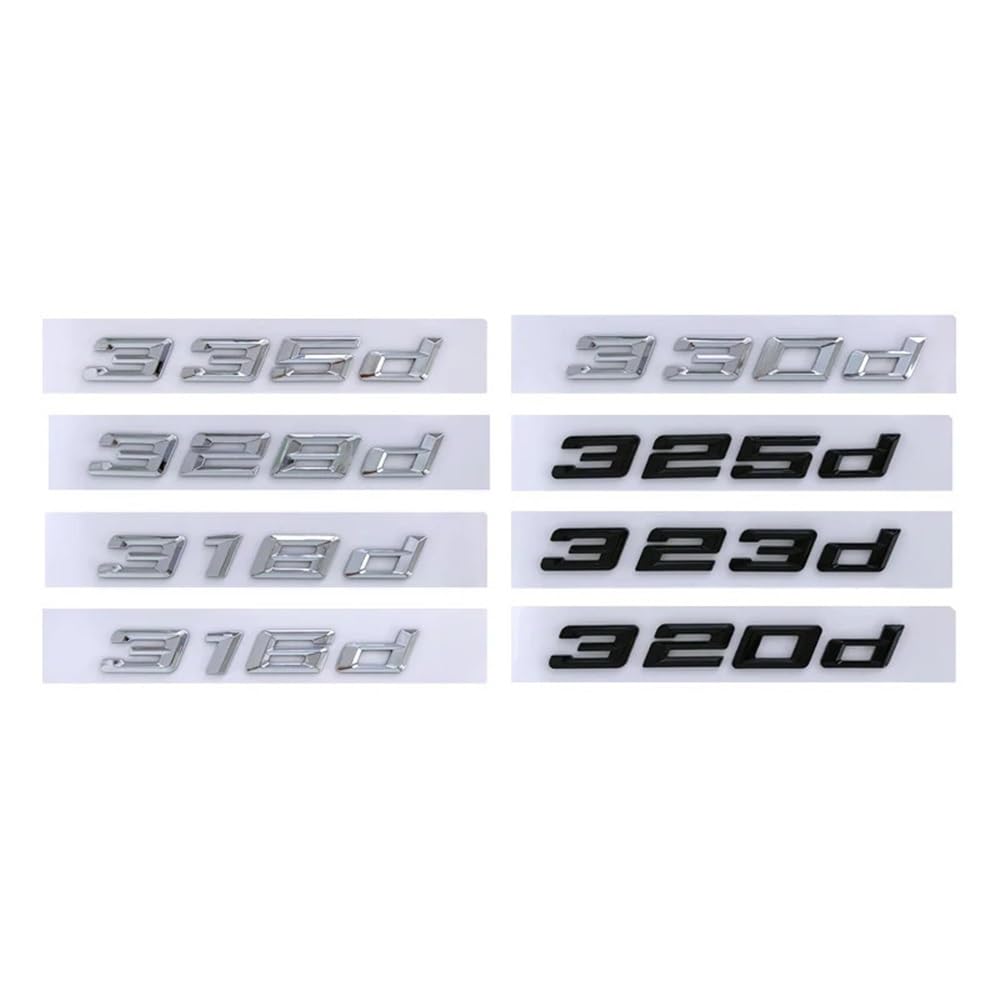 ERAKAFZTTK 3D ABS Schwarz Auto Buchstaben Fit for BMW 316d 318d 320d 323d 325d 328d 330d 335d Logo E90 E46 f30 Emblem Schriftzug Aufkleber Zubehör(Chrome,318d) von ERAKAFZTTK