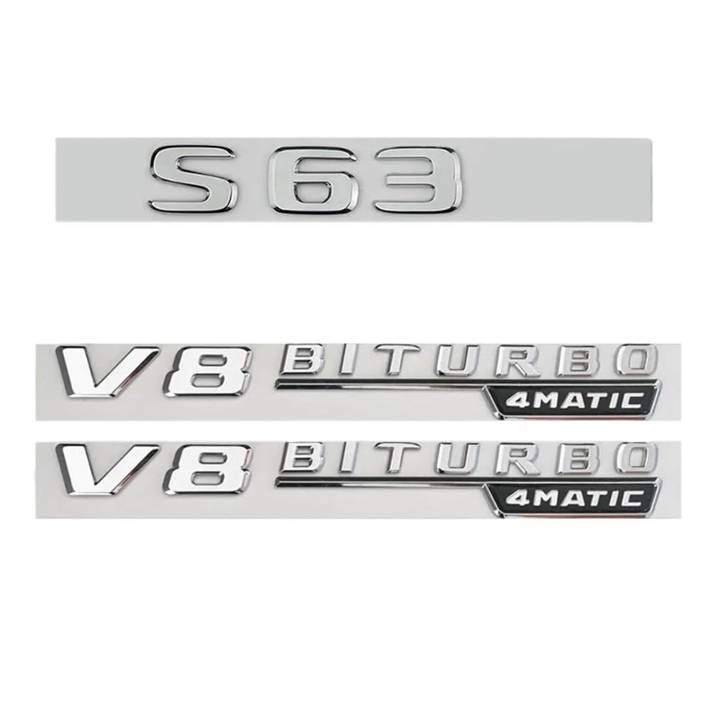 ERAKAFZTTK 3D ABS Silber S63 S65 V8 V12 BITURBO 4MATIC Auto Logo Seite Emblem Stamm Abzeichen Aufkleber Passend for Mercedes Benz(1PCS S65) von ERAKAFZTTK