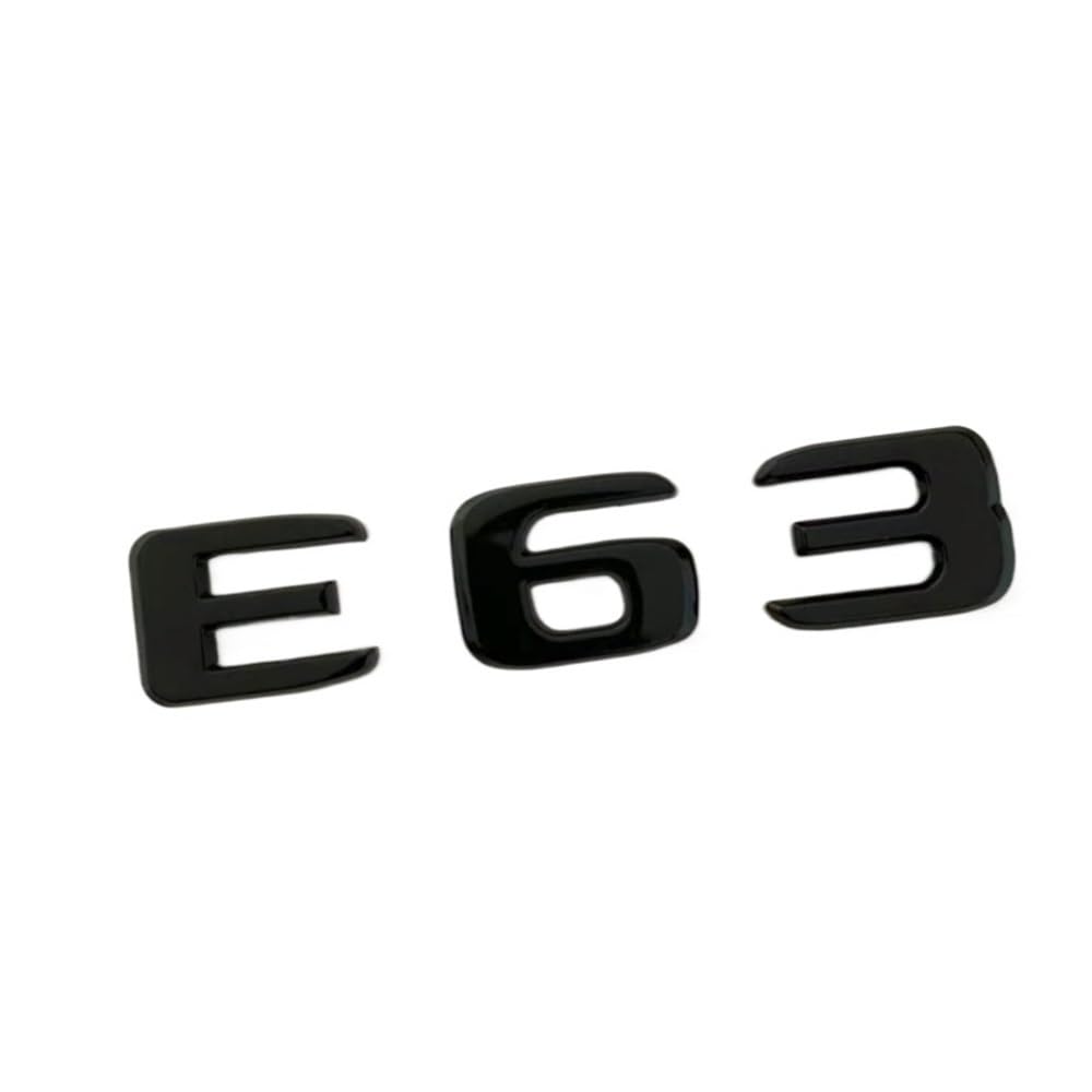 ERAKAFZTTK 3D Schwarze Chrom-Buchstaben for den Kofferraum, passend for Mercedes Benz E63 AMG W213 W212 V8 BITURBO, Emblem, Kofferraum-Logo, Zubehör(E63 Glossy Black) von ERAKAFZTTK