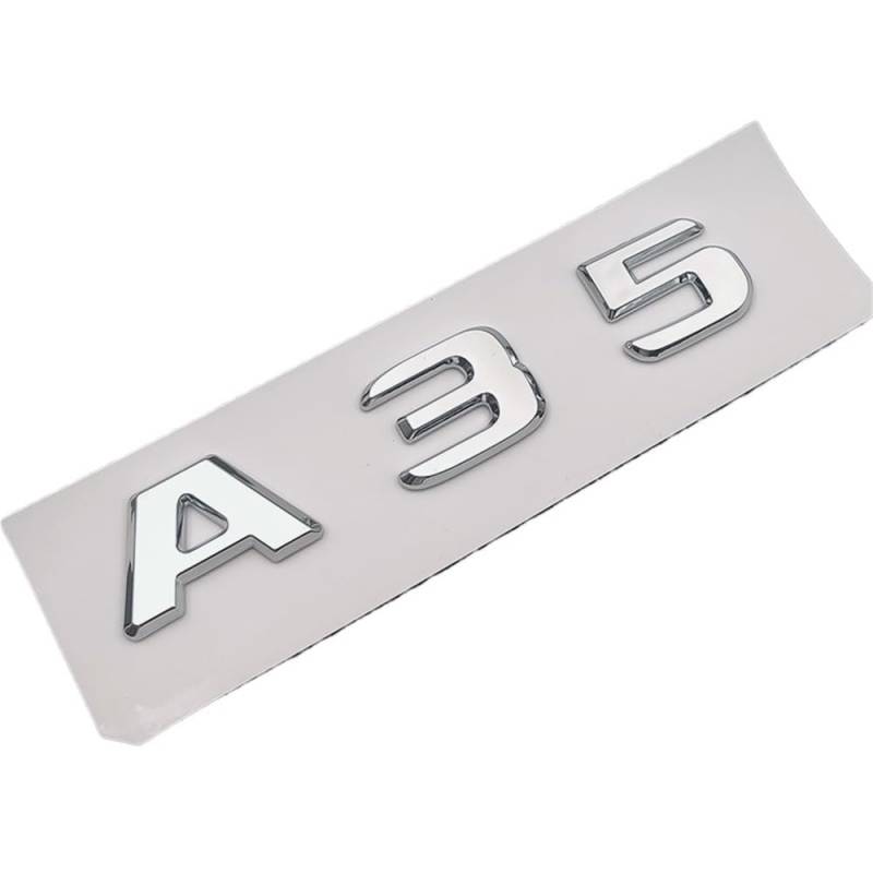 ERAKAFZTTK 3D Selbstklebende Chrom-Buchstaben passend for Mercedes A35 AMG W177 Heckkoffer-Logo-Aufkleber, Abzeichen, Turbo 4matic-Emblem-Zubehör(A35) von ERAKAFZTTK